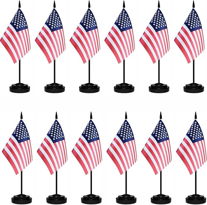 12 Pack American Desk Flags Set USA Small Mini Table Office US Miniature Desktop Flag Home Office Decoration