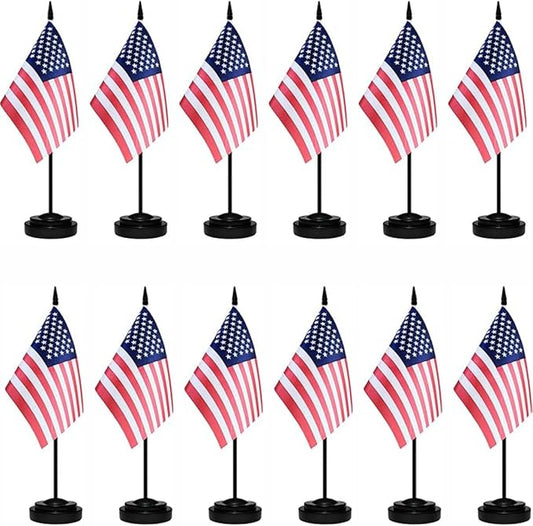 12 Pack American Desk Flags Set USA Small Mini Table Office US Miniature Desktop Flag Home Office Decoration