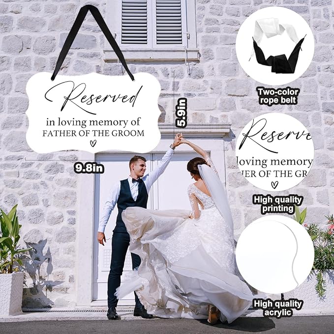 Acrylic Wedding Sign, Ring Bearer Sign, Reserved Seating Signs, for Father of The Groom, Rustic Wedding Decor Signs, Acrylic Wall Art With Ribbon for Chairs Weddings Decor and Event Party (White)