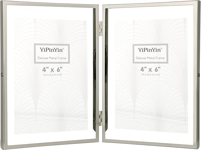 Silver 5x7''Double Floating Frame For Photo Sizes 3.5x 5'',4x6'',Metal Photo Frames 5x7''For Counter Shelf Display,Gift Choice for Wedding,Christmas,Birthady,Home or Office Decor.