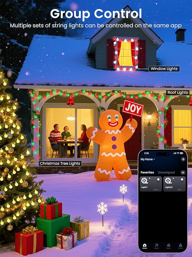 78ft Smart Color Changing Christmas Lights, 200 LED RGB Globe String Lights App Control with Remote & Timer, Music Sync Fairy Light Plug in Waterproof for Christmas Decoration Indoor Outdoor Bedroom