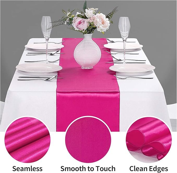 15-Pack Satin Table Runner Fuchsia 12 x 108 inches Long, Table Runners for Wedding, Birthday Parties, Banquets Decorations（15 Pack, 12x108 Inch, Fuchsia）