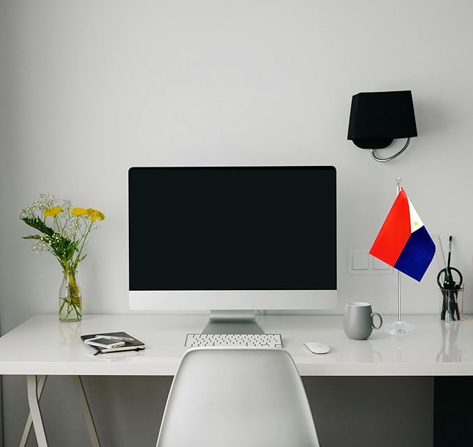 Philippines Desk Flag, Filipino Table Office Flag with Metal Pole and Stand Base, International Country Flags, Festival Event Celebration, Classroom Meeting Desktop Decor (Philippines)