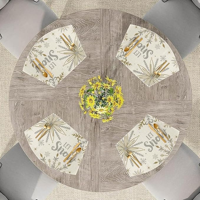 Artoid Mode Christmas Snowflakes Wedge Shape Placemats for Round Table Set of 4, Let it Snow Winter Winter Seasonal Kitchen Dining Table Decoration for Indoor Party Home