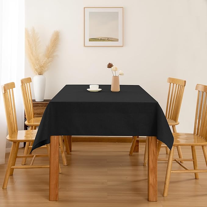 Hiasan 2 Pack Faux Linen Rectangle Tablecloth - Wrinkle and Stain Resistant Washable Table Cloth for Kitchen Dining Room Holiday Table Cover for Party Dinner, Black, 70 x 140 Inch