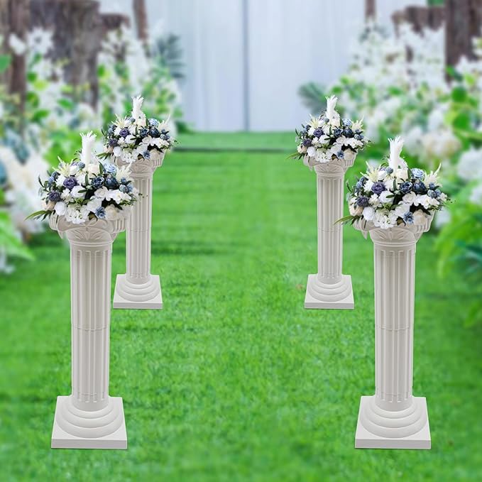 Roman Pillars Decoration Party Flower Pot Columns Set 4Pcs Decor Pedstal Stand 34.65in Flower Floral Wedding Party Event Road Decorative Columns (34.65in 4Pcs Style3)