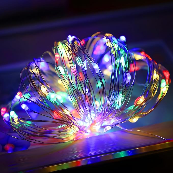 btfarm 12 Pack Fairy Lights Battery Operated, 7FT 20 LED Mini String Lights Waterproof Silver Wire for Mason Jars Centerpiece Table Crafts Bedroom Christmas Decoration,Colourful