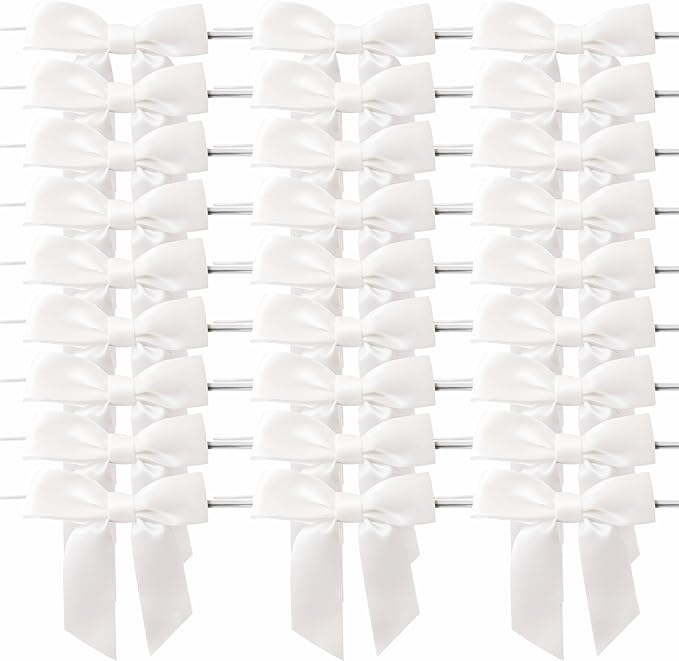 36pcs 3-1/2" White Satin Ribbon Bows with Twist Ties for Big Ribbon Bows for Gift Wrapping Packing Wedding Accessories Decoration (White)