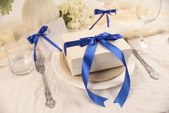 Dark Royal Blue Satin Ribbon 1 inch X Continuous 100 Yards, Single Face Polyester Ribbon Perfect for Gift Wrapping, Flower Bouquet, Wedding Decor, Crafts, Bow Making, Sewing and More