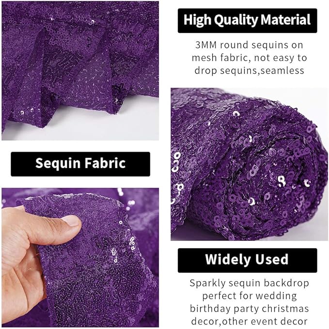 Hahuho Purple Sequin Backdrop Curtain, 2PCS 2FTx8FT Glitter Backdrop Curtain for Parties, Christmas, Wedding, Party Decoration（2 Panels, 2FT x 8FT, Purple