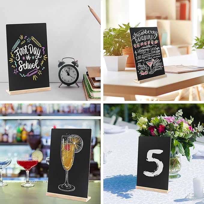 Double-Sided Small Chalkboard Signs (8 x 12 Inch) - Set of 3 with Stand & 7 Liquid Chalk Markers | Vintage Decorative Mini Tabletop Message Boards for Home & Events