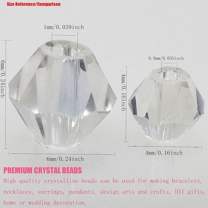 4mm Bicone 1800Pcs White AB Crystal Glass Beads Small Faceted Bicone Shape Crystal Glass Spacer Beads for Bracelet Necklace Decorative Hand Jewelry Making (White AB, 4MM)