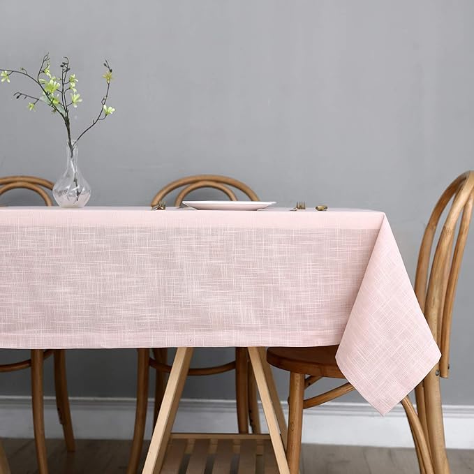 maxmill Lux Faux Linen Table Cloth with Slubby Texture Wrinkle Resistant Anti-Shrink Soft Tablecloth for Kitchen Dining Tabletop for Buffet Banquet Parties Rectangle 60 x 140 Inch Blush