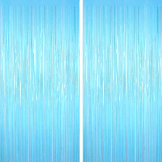 Macaron Light Blue Tinsel Backdrop Foil Fringe Curtains, 2Pack Fringe Backdrop for Birthday Door Decorations, Wedding Baby Shower, Party Supplies for Bachelorette, Graduation, Christmas, Disco Decor