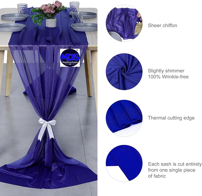MDS Halloween Chiffon Table Runner - 15 Pack, 29 x 170 Inches, 14ft Each - Sheer Spooky Table Runners for Haunted House Parties, Trick-or-Treat Tables, Witchy Décor, Wedding & Events - Royal Blue
