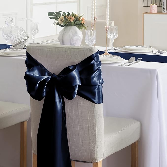 24Pack Table Runner 12 x 108 Inches Satin Silk Table Runner for Wedding, Birthday Party, Banquets, Graduations Decoration, fit Rectange and Round Table-Navy