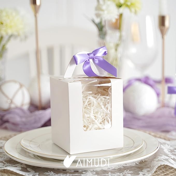 AIMUDI Lavender Satin Ribbon Twist Tie Bows 2.5" Purple Pretied Bows Premade Craft Bows for Treat Bags Cake Pop Gift Wrapping Basket Wedding Favors Cookie Candy Bagging Baby Shower - 50 Counts
