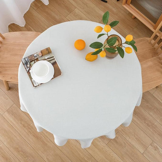 NLMUVW White Linen Tablecloth Round 36 Inch Textured Rustic Table Cloth Water Resistant Farmhouse Table Cover for Kitchen Dining Cafe