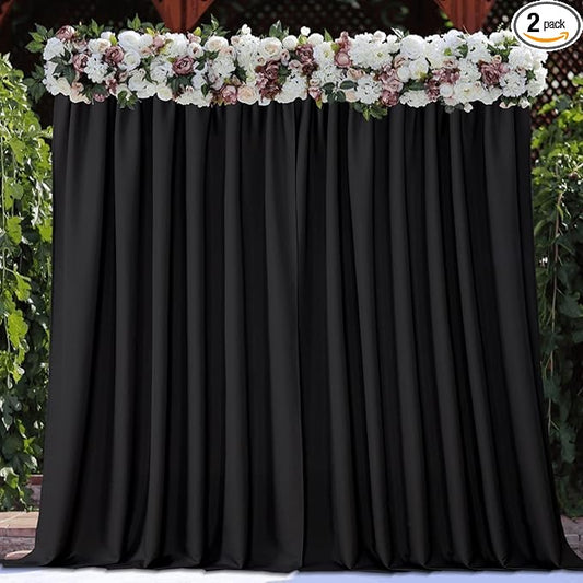 Joydeco Black Backdrop Curtain for Parties, Wrinkle Free Black Backdrop Drapes for Party Home Party, Curtains Backdrop 5ft x 8ft 2 Panels with Rod Pockets