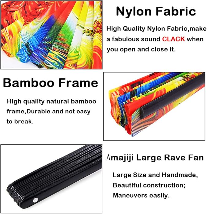 Amajiji Large Folding Hand Rave Fan Popping Fan for Line Dancing Clacking Fans for Boots On The Ground Dance,Party,Decoration,Festival (Sunset)