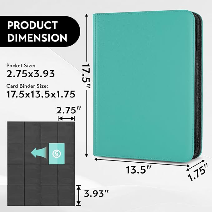 1000+ Pockets Trading Card Binder, Premium 16 Pocket Card Binder, Ringless Side Loading Collection Album Holder Folders for MTG, TCG, Game Cards & Sports Cards (Blue)