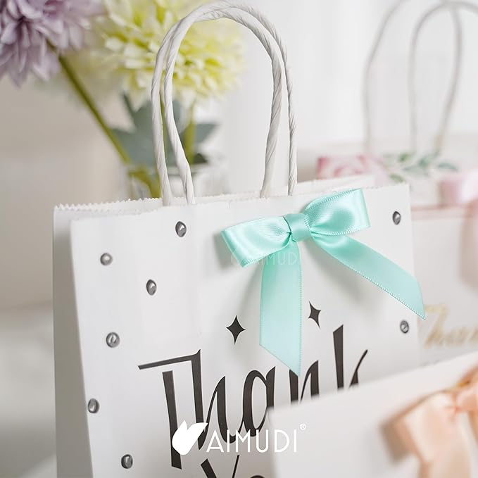 AIMUDI Pastel Bows 2.5" Satin Twist Tie Bows for Gift Wrapping Premade Satin Bow for Making Crafts Treat Bag Baby Shower Birthday Party Wedding Easter Decoration, 60 PCs