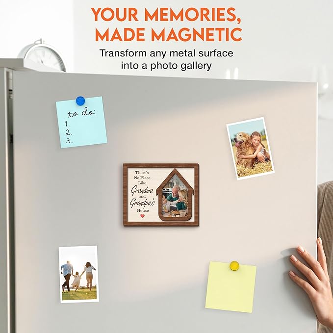 Magnetic Picture Frames - GRANDMA & GRANDPA'S HOUSE - Christmas Gift for Grandparents - Unique Magnet Photo Frame For Women, Men - Magnetic Frames for Refrigerator, Locker & More