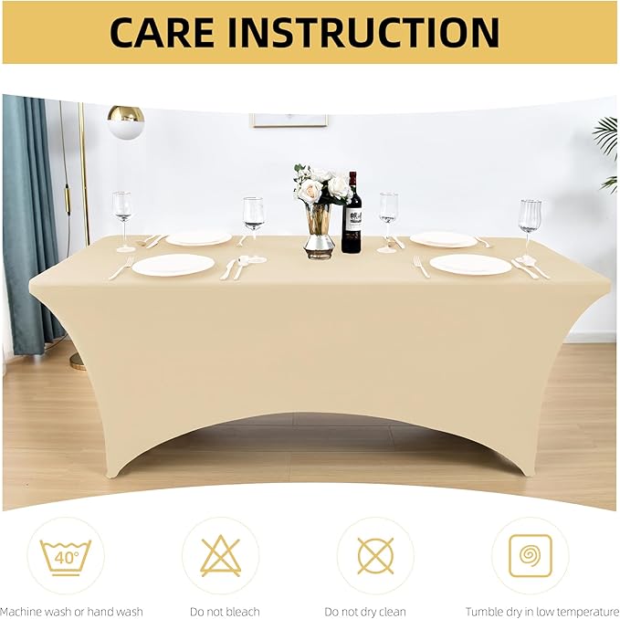 2-Pack 6ft Spandex Table Covers for Rectangle Standard Folding Tables - Wrinkle Resistant Stretch Tablecloths - Ultimate Fitted Table Protector for Parties, Trade Shows, Banquet