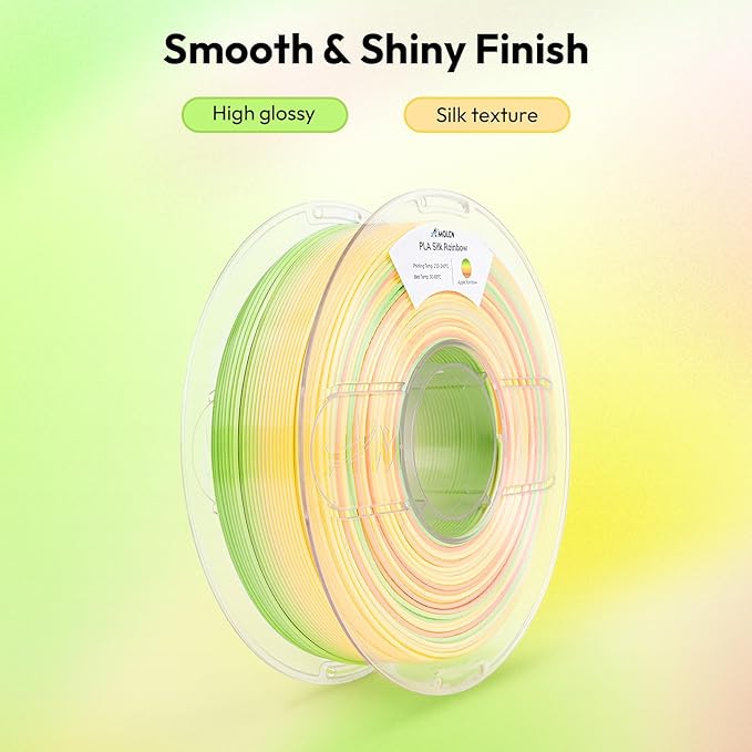 AMOLEN Silk PLA 3D Printer Filament, Shiny Multicolor Rainbow PLA Filament 1.75mm, Gradient Color Change PLA 3D Printing Filament for Most FDM 3D Printer, Red Green Yellow, 1kg (2.2lbs)