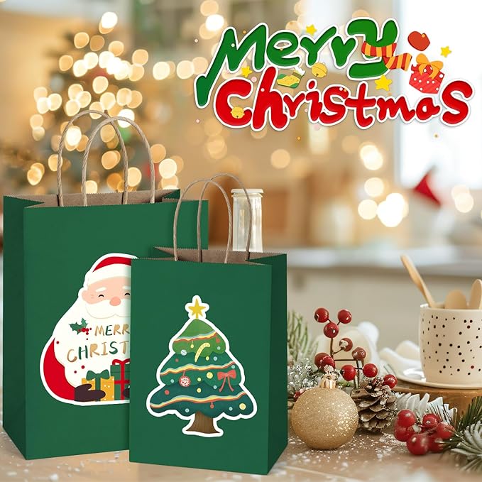 BagDream Forest Green Paper Bags with Handles Bulk 10x5x13 Inch 100Pcs Large Kraft Paper Gift Bags for Christmas, Thanksgiving, Outings, Craft, Retail, Grocery, Shopping, Recyclable