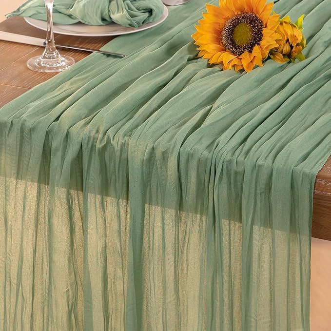 Sage Green Cheesecloth Table Runner 12 Pack Fall Table Runners Boho Gauze 120 Inches Sage Cheese Cloth Fall Table Decorations for Thanksgiving Wedding Bridal Baby Shower Tea Party