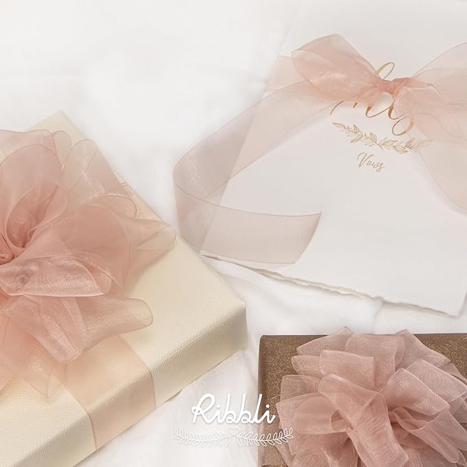 Ribbli Sweet Nectar Pink Sheer Organza Ribbon,1-1/2 Inches x Continuous 50 Yard,Rose Ribbon for Gift Wrapping,Bouquet Wrapping,Wedding Decoration,All Crafting and Sewing