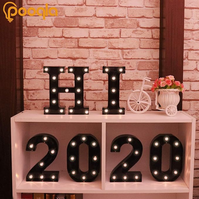 Decorative LED Illuminated Letter Marquee Sign - Alphabet Marquee Letters with Lights For Wedding Birthday Party Christmas Night Light Lamp Home Bar Decoration H, Black