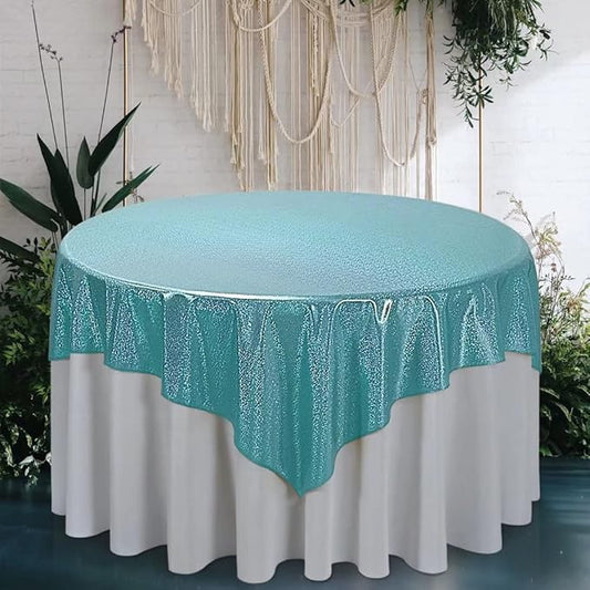 Fitable Sequin Tablecloth for Parties 60x60 Inch - Sparkle Glitter Table Cloth Laser Square Overlay for Wedding Baby Shower Ceremony Birthday Holiday Banquet Decor, Teal