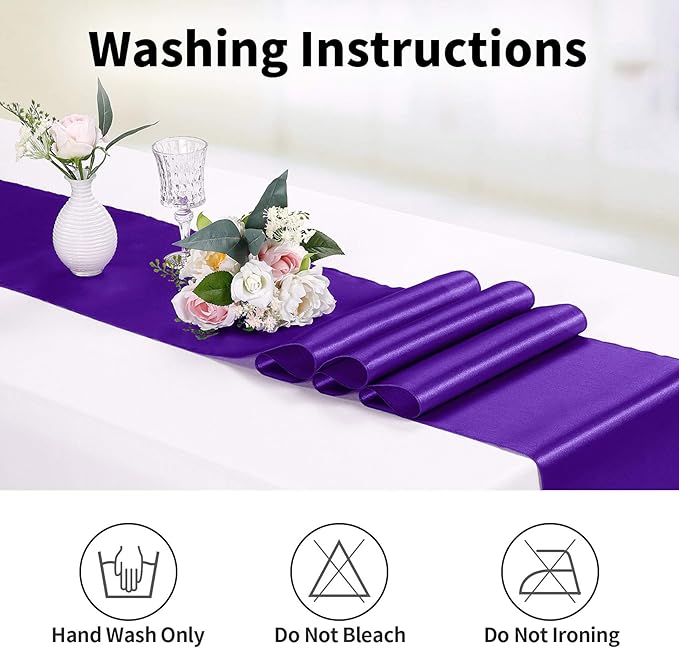 15-Pack Satin Table Runner Purple 12 x 108 inches Long, Table Runners for Wedding, Birthday Parties, Banquets Decorations（15 Pack, 12x108 Inch, Purple）