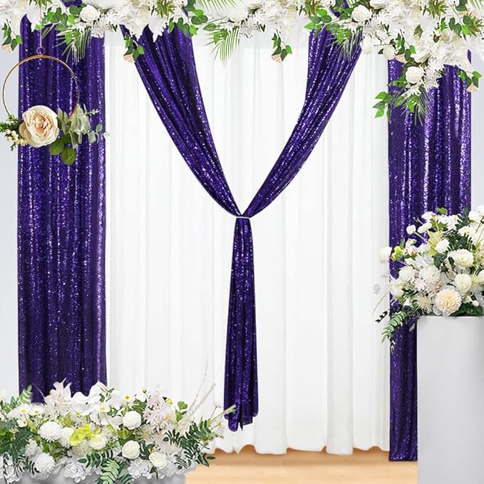 Eternal Beauty Purple Sequin Backdrop Curtains, Halloween Shimmer Back Drop 2Panels-2FTx8FT for Christmas, Party, Birthday, Photography, Wedding, Baby Shower Event Decoration