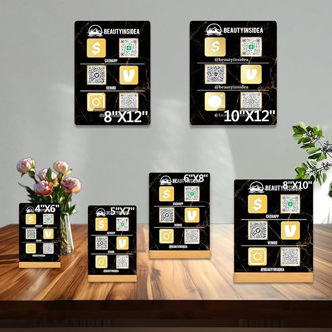 Personalized Custom Metal QR Code Sign Venmo Cashapp Scan to Pay with Stand Instagram Facebook Social Media QR Signs Bar Code QR Plaque Print for Business Salon Beauty Store Restaurant Wifi Sign (S3)