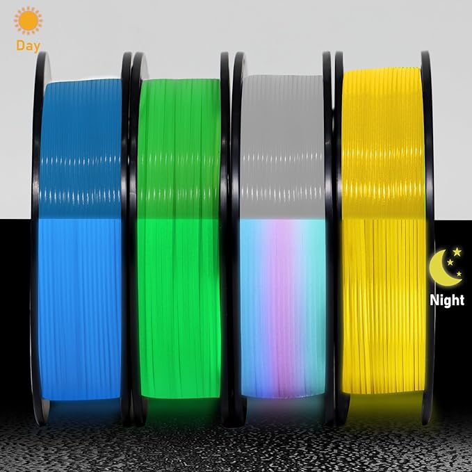 YOUSU 3D Printer Filament Bundle, Glow in The Dark Filament Multicolor, Green, Blue, Yellow and Rainbow PLA Filament 1.75 mm, Dimensional Accuracy +/- 0.03 mm, 250g X 4 Pack