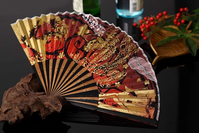Terra Distribution Folding Fan [Japan Import] Hand Fans for Women Foldable, Japanese Fan, Unique Design, Handmade Bamboo, Silk Fan, 8.6" (22cm), Abanicos de Mano (555 (Tiger))