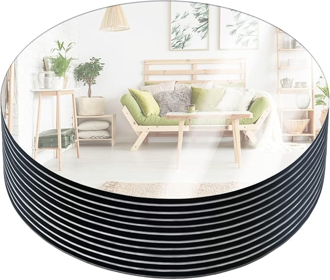 JAMBALAY 12" Round Mirror Centerpieces for Tables, Set of 12 Glass Mirror Table Centerpieces, Circle Glass Mirror Trays, Mirror Candle Plates for Wedding Decorations and Party