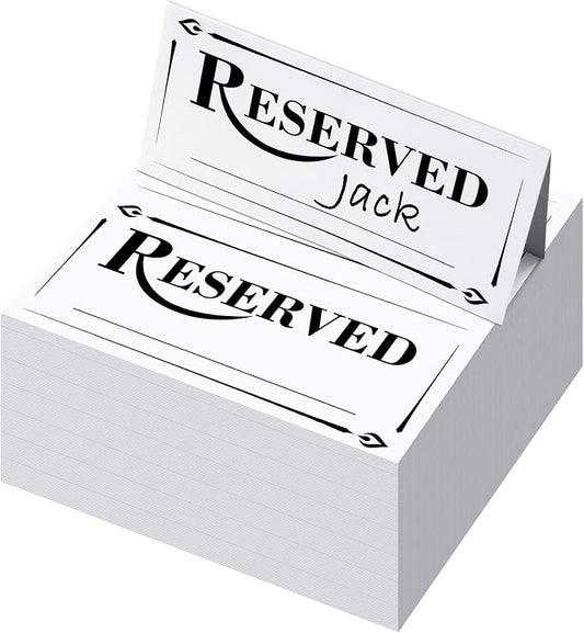 300 Pcs Paper Table Reserved Sign with Name Line Reserved Seating Signs Bulk Double Sided Signs for Reserving Seats Restaurant Wedding Reception Church Board Business Meeting (White Black)