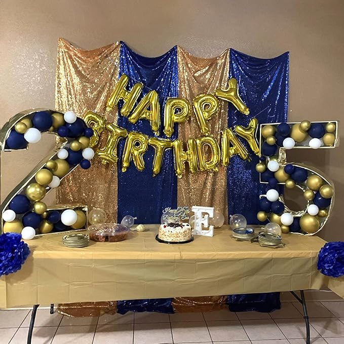 Sequin Backdrop Curtain 4 Panels 2FTx8FT Glitter Background Drapes Gold and Navy Blue Sparkle Photography Backdrop for Party Wedding Birthday Wall Decoration
