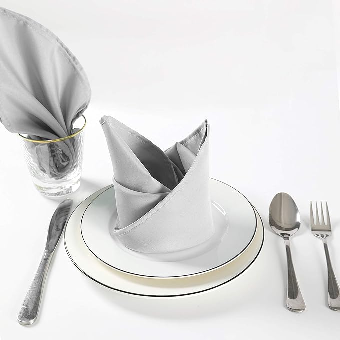 Cloth Napkins 20x20 inch Washable Polyester Dinner Napkins Soft Table Napkins for Wedding Party Dining Banquet(Silver,25PCS)