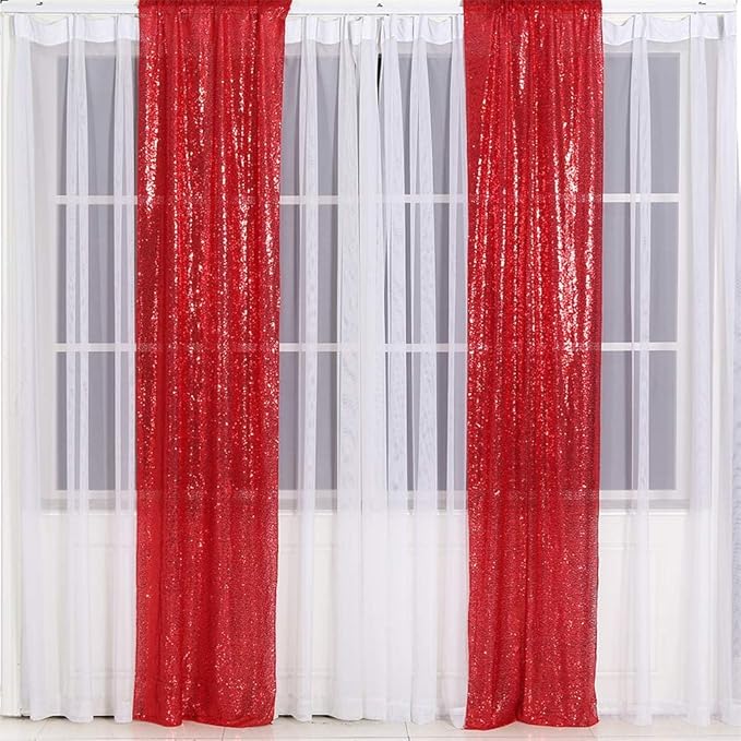 Eternal Beauty Red Sequin Backdrop Curtains, Valentine's Day Shimmer Back Drop 2Panels-3FTx7FT for Christmas, Party, Birthday, Photography, Wedding, Baby Shower Event Decoration