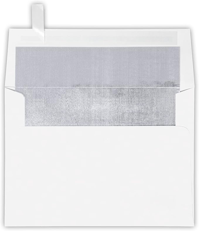 LUXPaper A7 Foil Lined Invitation Envelopes | Peel & Press | 5 1/4" x 7 1/4" | White w/Silver LUX Lining | 60lb. Text | 250 Qty