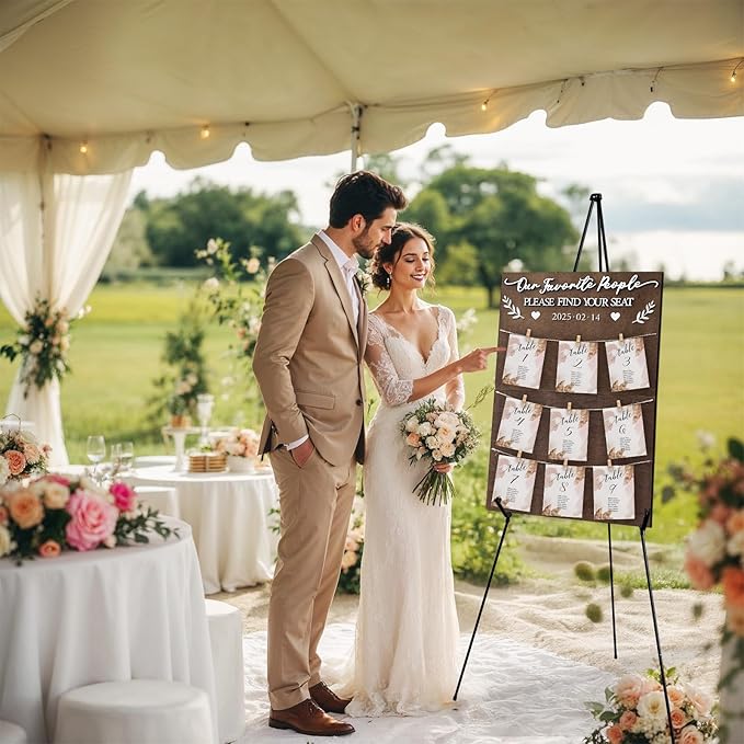 OurWarm Wedding Seating Chart with Easel Display Stand, Rustic Seating Chart for Wedding Reception Display, Please Find Your Seat Wooden Seating Chart Board for Baby & Bride Shower Wedding Sign Decor