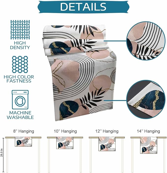 Modern Boho Cotton Linen Table Runner for Dining Kitchen, Wedding Outdoor Party Tablerunners Decoration, Abstract Bohemian Tropical Palm Leaf Dresser Scarf Coffee Tablecloth Runners 13x108 Inches