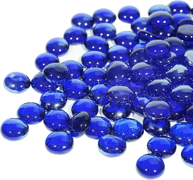 Fire Pit Glass, Cobalt Blue Firepit Rocks for Propane Firepit, Fireplace and Outdoor Decorative, 3/4 High Luster 10LB Round Fire Glass Beads