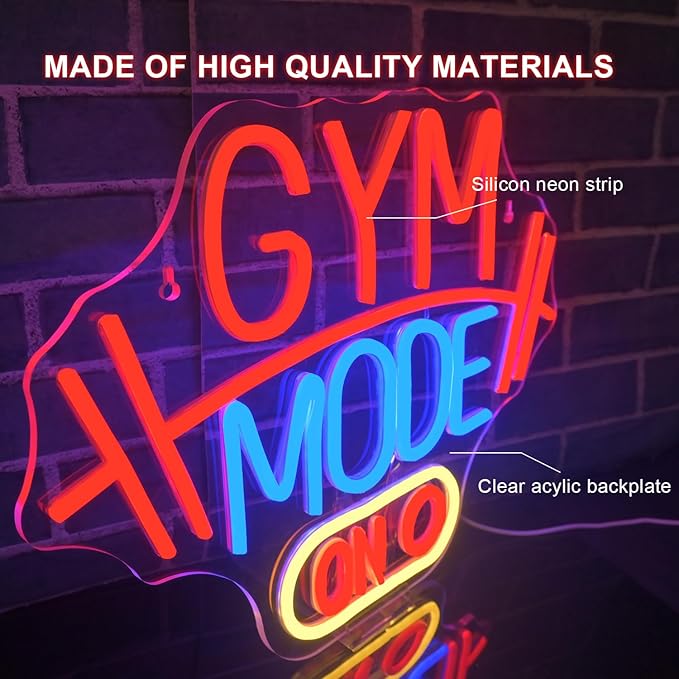 Lucunstar Gym Mode Neon Sign,Red LED Neon Light for Wall Decor,Dimmable Switch USB Powered with LED Lights for Bussness Man Cave,Dumbbell Gym Club Decor