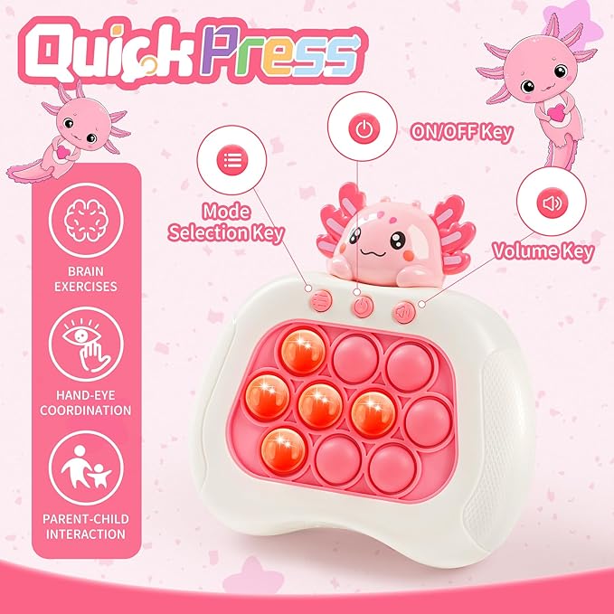 Axolotl Pop Game Fidget Toy,Teen Girl Gifts Trendy Stuff,Quick Push Game Pop Bubble Up Toys for Kids,Axolotl Gifts for 5 6 7 8 9 10 11 12 Year Old Birthday, Halloween,Christmas, Valentines Gift